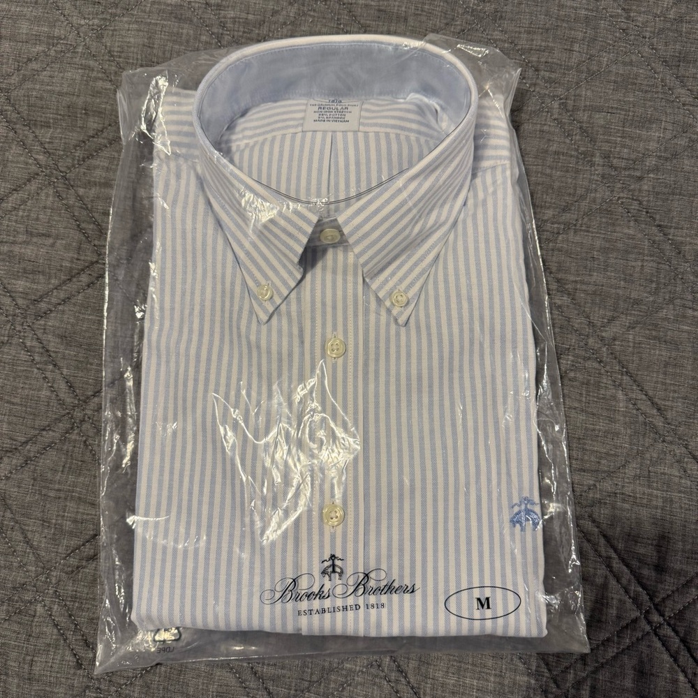 Brooks Brothers Men's Light Blue and White Striped Dress Shirt